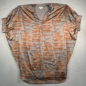 Entro S/M In the Past Satin‎ Print Gray Orange Print Half Sleeve Mini Dress